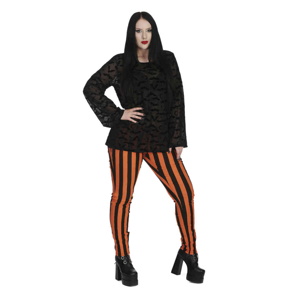 Banned - Forever Yours Striped Hose Skinny Fit - Orange/Schwarz